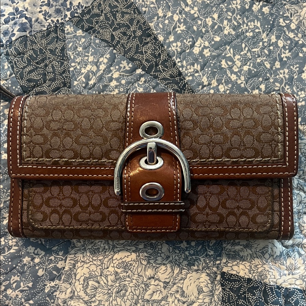 Coach Brown Wallet with Silver Accents